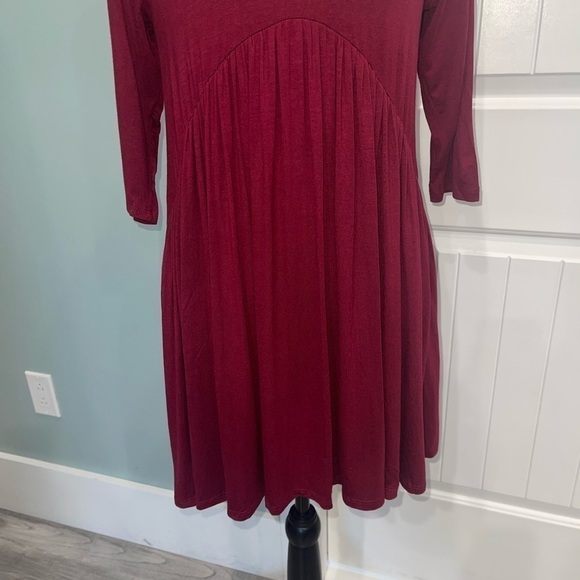 Burgundy solid Babydoll Mini Dress - Picture 6 of 14